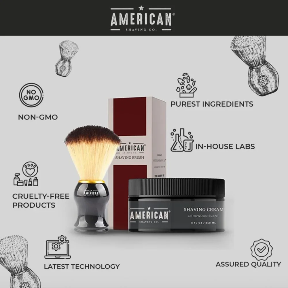 American‎ Shaving Co. Citrowood Shaving Cream + Shaving Brush 8 oz Cruelty Free